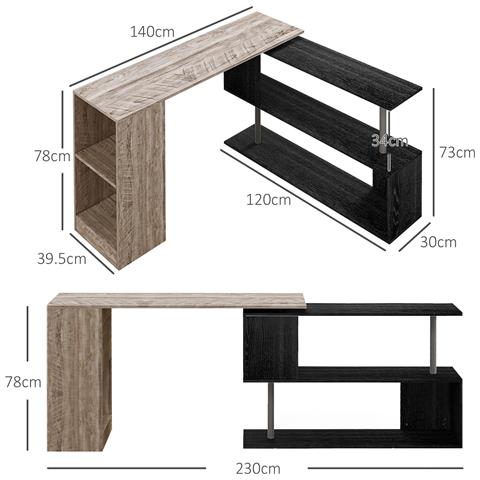 Scrivania Angolare Salvaspazio con Ripiano a S, in Legno, 140x120x78 cm, Grigio effetto Legno - Foto 2