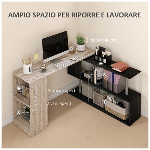 Scrivania Angolare Salvaspazio con Ripiano a S, in Legno, 140x120x78 cm, Grigio effetto Legno - Foto 6