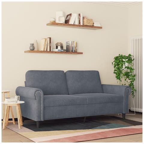 Divano A 2 Posti Grigio Scuro140 Cm In Velluto - Foto 3