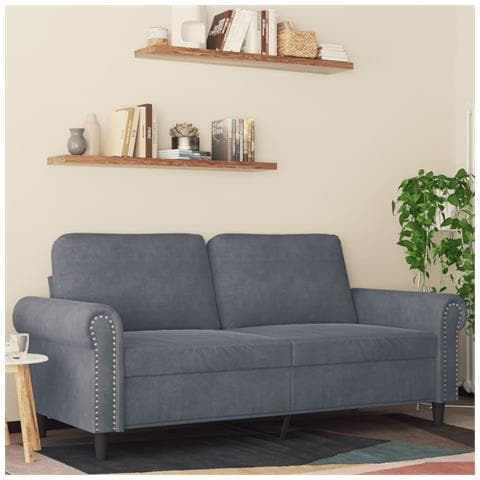 Divano A 2 Posti Grigio Scuro140 Cm In Velluto - Foto 1