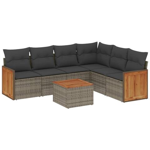 Set Divani Da Giardino 7 Pz Con Cuscini Grigio In Polyrattan - Foto 2