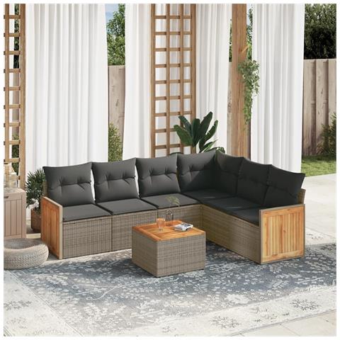 Set Divani Da Giardino 7 Pz Con Cuscini Grigio In Polyrattan - Foto 1