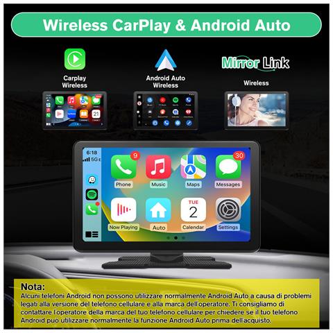 Carplay Auto, 9 Pollici Wireless Carplay Android Auto Con Telecamera Per La Retromarcia 1080p E Scheda Micro Sd Da 64 Gb - Foto 2