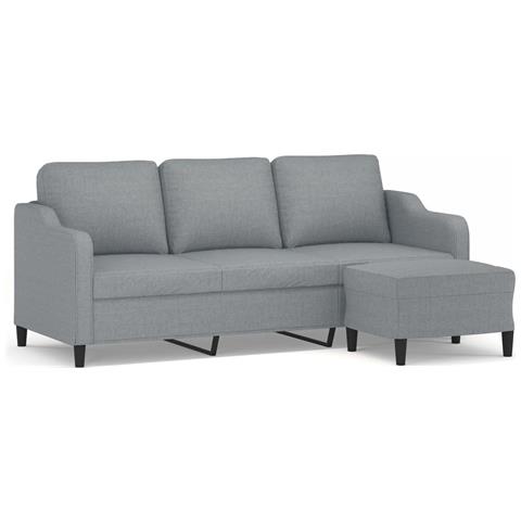 Divano A 3 Posti Con Poggiapiedi Grigio Chiaro 180cm In Tessuto - Foto 1