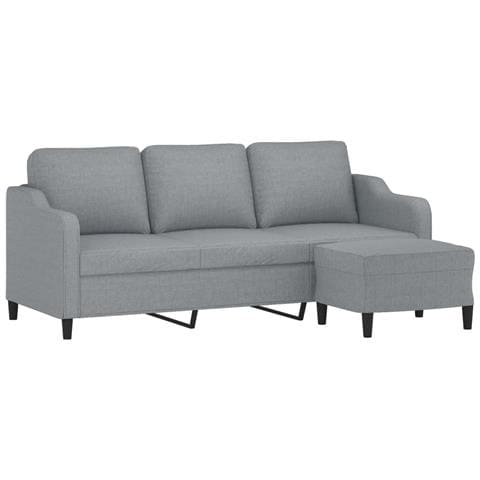 Divano A 3 Posti Con Poggiapiedi Grigio Chiaro 180cm In Tessuto - Foto 2