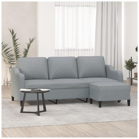 Divano A 3 Posti Con Poggiapiedi Grigio Chiaro 180cm In Tessuto - Foto 7