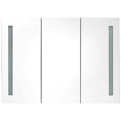 Armadietto Bagno Con Specchio E Led 89x14x62 Cm Bianco E Rovere - Foto 2