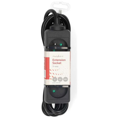 Prolunga 3 Vie 3680w 16a Pin Di Terra 3m Tipo E Francia, Nero - Foto 2