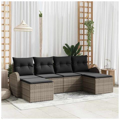 Set Divano da Giardino 6 Pezzi con Cuscini Grigio Rattan Sintetico, Divano da Giardino 2 Posti con Ripostiglio e Cuscini Grigio Rattan Sintetico - Foto 2