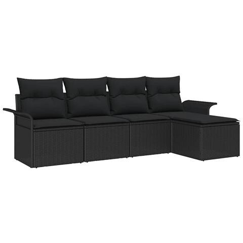 Set divano da giardino a 5 pezzi con cuscini in rattan poliviridi nero, Divano da giardino a 2 posti con storage e cuscini in rattan poliviridi nero - Foto 1