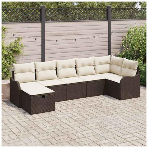 Set Divano da Giardino Modulare 7 Pezzi con Cuscini Marrone Rattan Poliren, Divano da Giardino a Due Posti con Ripostiglio e Cuscini Marrone Rattan Poliren - Foto 2