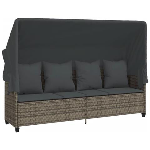 Lettino Prendisole con Baldacchino e Cuscini Grigio Polyrattan - Foto 1