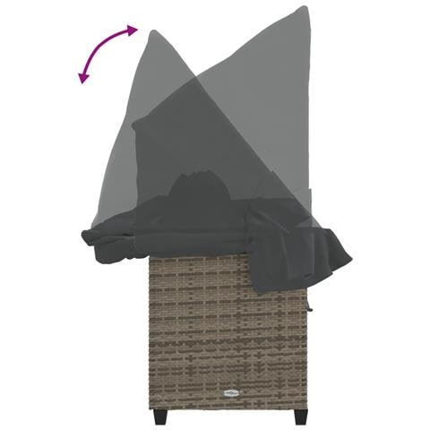 Lettino Prendisole con Baldacchino e Cuscini Grigio Polyrattan - Foto 9