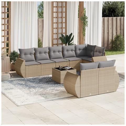 Set Divano da Giardino 9 pz con Cuscini Beige in Polyrattan - Foto 2