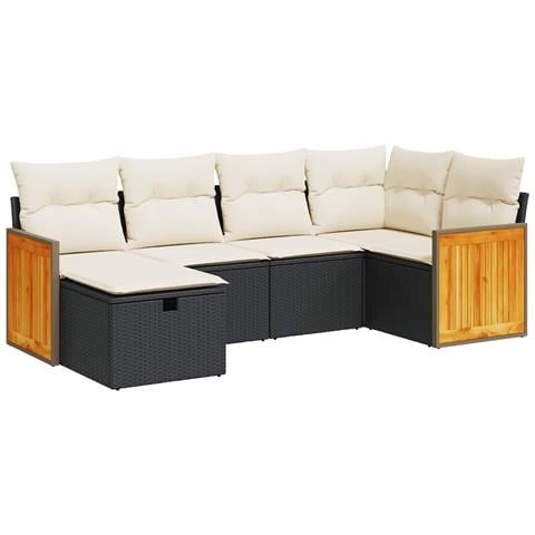 Set Divano da Giardino 6 pz con Cuscini Nero in Polyrattan - Foto 1
