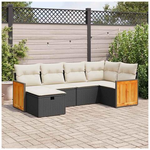 Set Divano da Giardino 6 pz con Cuscini Nero in Polyrattan - Foto 2