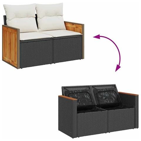 Set Divano da Giardino 6 pz con Cuscini Nero in Polyrattan - Foto 9
