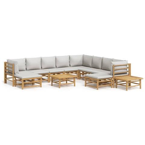 Set Salotto da Giardino 12pz con Cuscini Grigio Chiaro Bambù - Foto 1