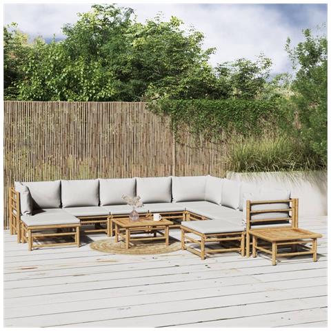 Set Salotto da Giardino 12pz con Cuscini Grigio Chiaro Bambù - Foto 2