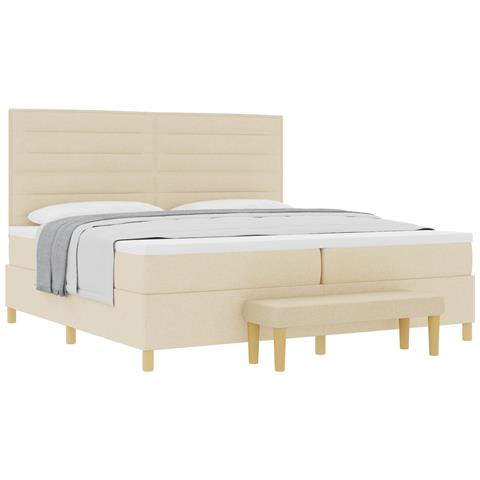 Letto a contenitore  con materasso e panca Panna 200x200 cm Tessuto - Foto 1