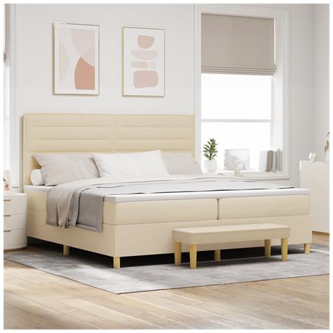 Letto a contenitore  con materasso e panca Panna 200x200 cm Tessuto - Foto 2