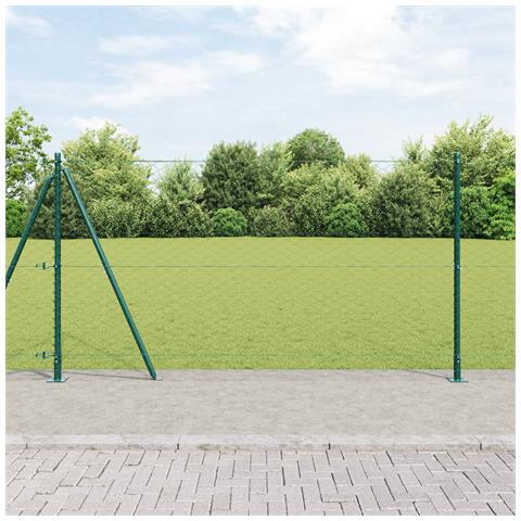 Recinzione esagonale verde 1,2x50 m in acciaio, Pali per recinzione con basi 13 pz Ø32mm 68,5cm in acciaio zincato - Foto 2