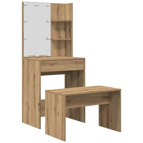 Set Toeletta con LED Rovere Artigianale in Legno Multistrato - Foto 1