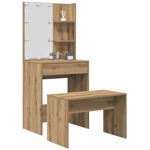 Set Toeletta con LED Rovere Artigianale in Legno Multistrato - Foto 2