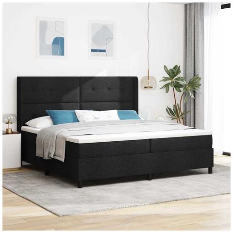 Letto a molle con materasso Nero 200 x 200 cm Tessuto - Foto 2