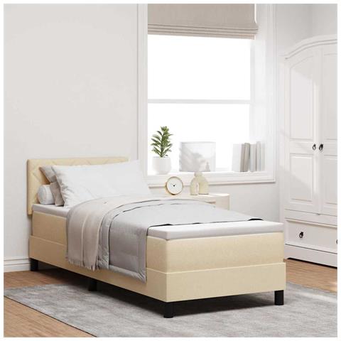 Letto a molle con materasso Crema 80 x 200 cm Tessuto - Foto 2