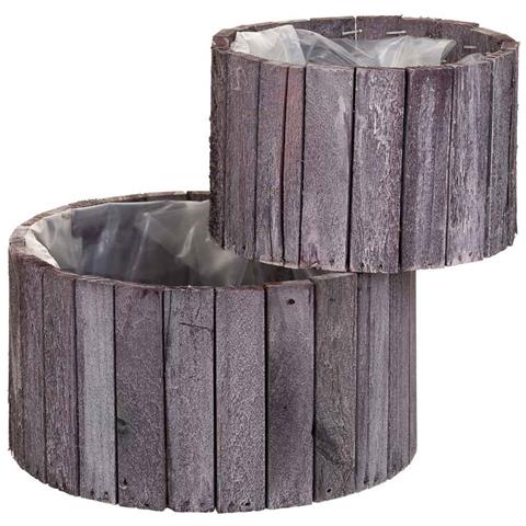 Set Di 2 Cestini Rotondi In Legno Grigio - Foto 1