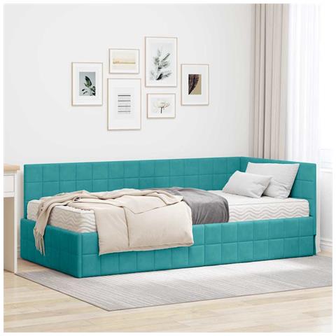 Struttura Letto Angolare con Materasso 2 pcs Turchese Velluto - Foto 2