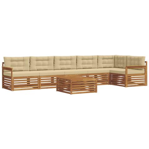 Set di divani da esterno con cuscino 7 pcs Naturale e Beige - Foto 1
