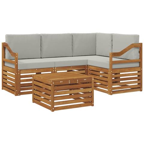 Set di divani da esterno 5 pcs Grigio Naturale e Chiaro - Foto 1