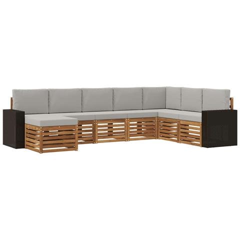 Set di divani da esterno 8 pcs Naturale e Grigio Chiaro - Foto 1