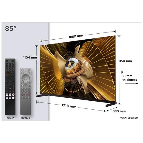 X11L TV 85X11L SQD-Mini LED da 85”, 4K UHD, 10.000 nit e 14.400 zone di dimming, Smart Google TV a 144Hz, Dolby Vision & Atmos, Audio Bang & Olufsen - Foto 2