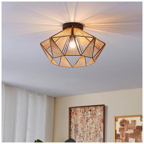 Plafoniera Contemporanea Adwickle 1 Luce Metallo Nero E Tessuto - Foto 1