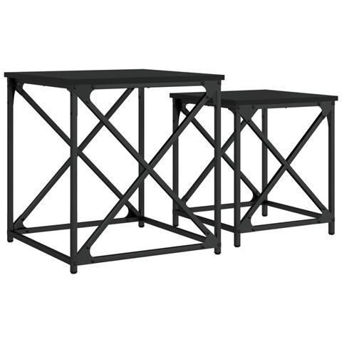 Tavolini Impilabili 2 Pz Neri In Legno Multistrato - Foto 2