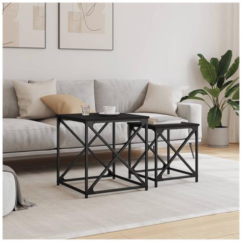 Tavolini Impilabili 2 Pz Neri In Legno Multistrato - Foto 3