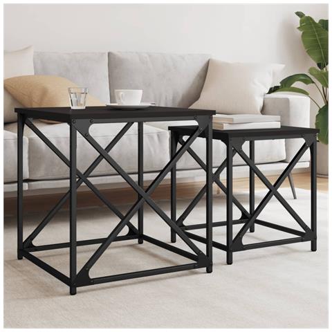 Tavolini Impilabili 2 Pz Neri In Legno Multistrato - Foto 1