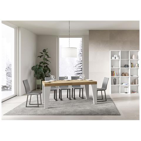 Tavolo Allungabile 90x160/264 Cm Naxy Mix Piano Bianco Frassino - Gambe Noce - Quercia Natura /bianco Frassino - Foto 5