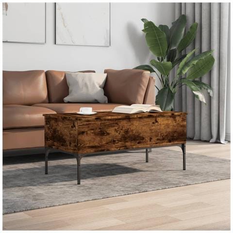 Tavolino Rovere Fumo 100x50x45cm In Legno Multistrato E Metallo - Foto 3