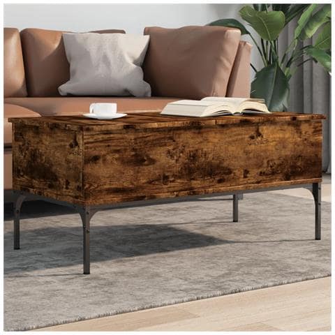 Tavolino Rovere Fumo 100x50x45cm In Legno Multistrato E Metallo - Foto 1