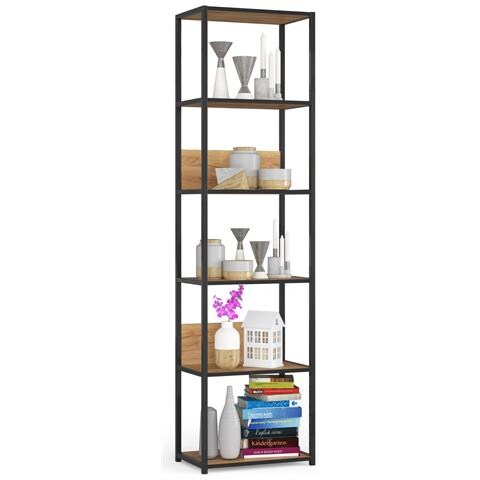 Scaffale stile loft con ripiani in legno, 6 ripiani, 50x32x192 cm, Colore Nero e Quarcia Craft - Foto 1