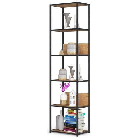 Scaffale stile loft con ripiani in legno, 6 ripiani, 50x32x192 cm, Colore Nero e Quarcia Craft - Foto 2