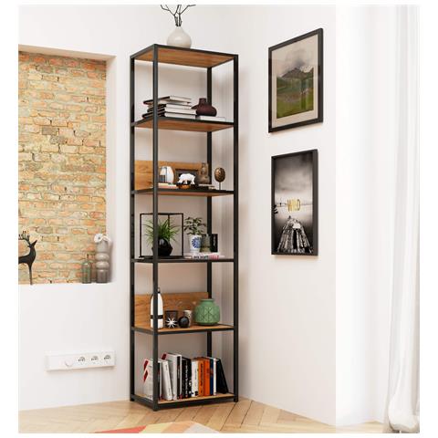 Scaffale stile loft con ripiani in legno, 6 ripiani, 50x32x192 cm, Colore Nero e Quarcia Craft - Foto 5