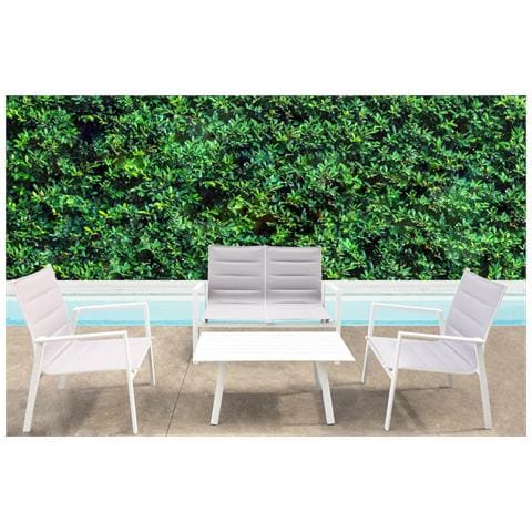 Salotto Da Esterno Giardino 4 Posti Con Struttura In Acciaio E Textilene Con Tavolino Effetto Doghe Kentucky - White - Foto 1