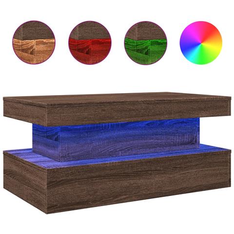 Tavolino Da Soggiorno Con Luci Led Rovere Marrone 90x50x40 Cm - Foto 2