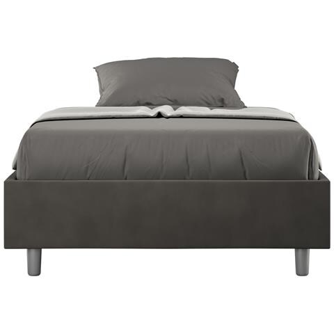 Letto Sommier Contenitore Imbottito 140x190 Microfibra Grigio Azelia - Foto 1