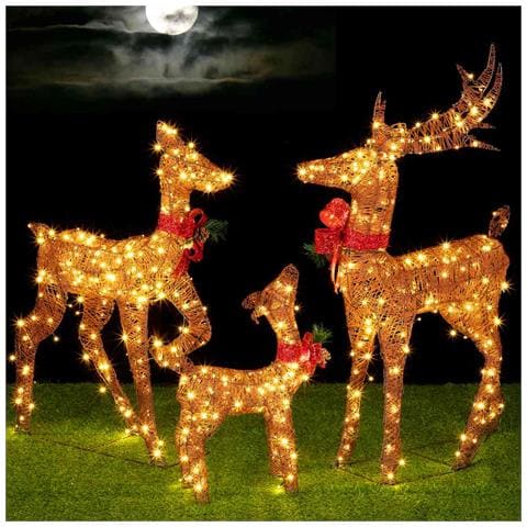 Famiglia 3 Renne Luminose Di Natale 600 Led Bianco Caldo Intreccio Corda Esterno - Foto 1